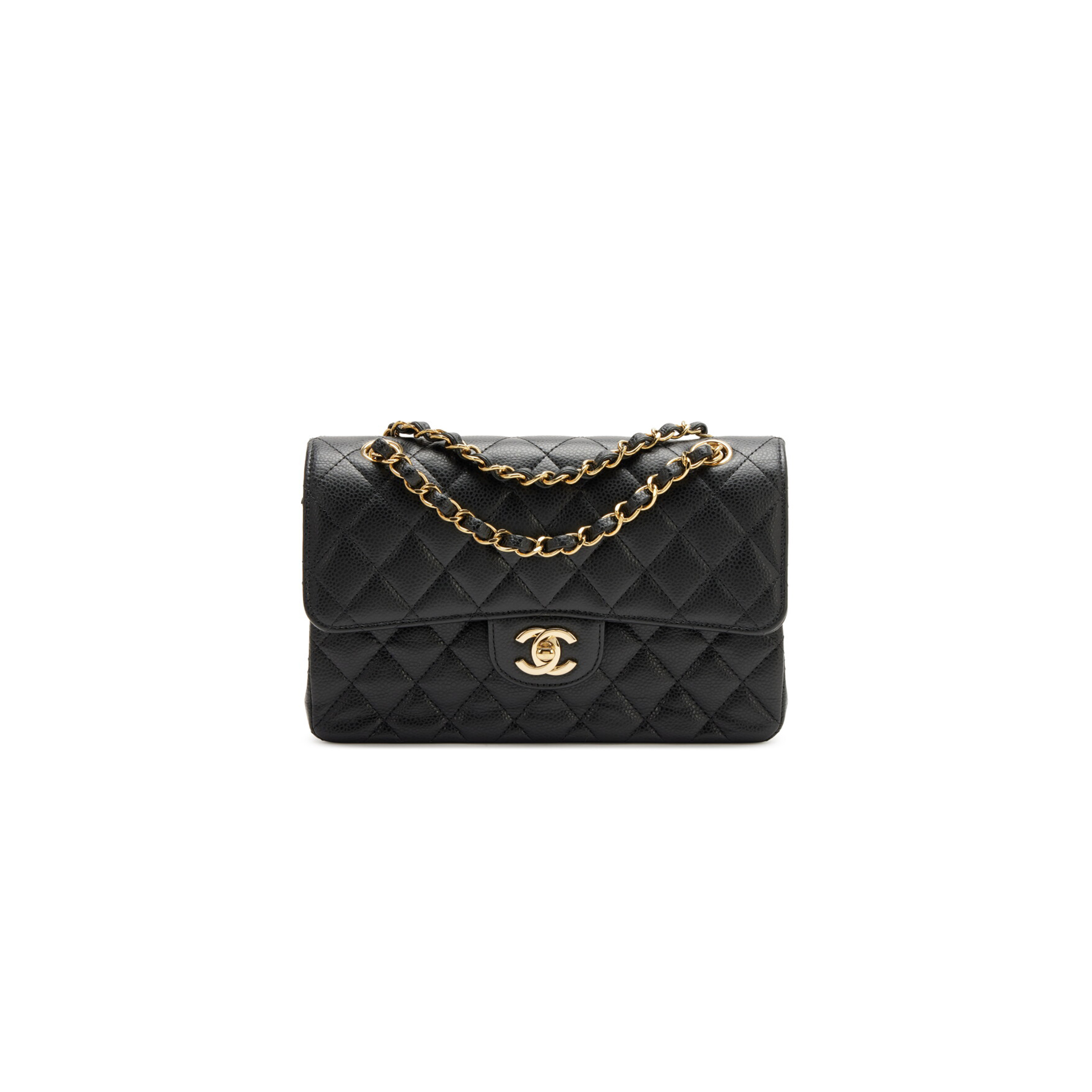 CHANEL MASTER BLACK QUILTED CAVIAR SMALL CLASSIC DOUBLE FLAP BAG GOLD HARDWARE A01113 (23*14.5*6cm)